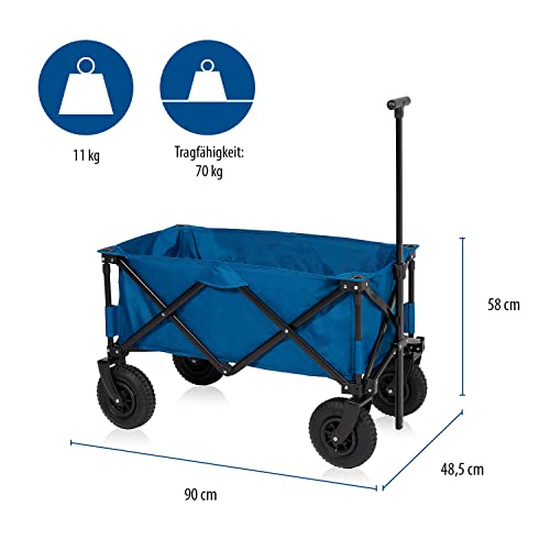 Campart HC-0414 – Faltbarer Bollerwagen Rochelle – Luftreifen – 103 L – bis zu 70 kg – mit Aufbewahrungstasche – Blau