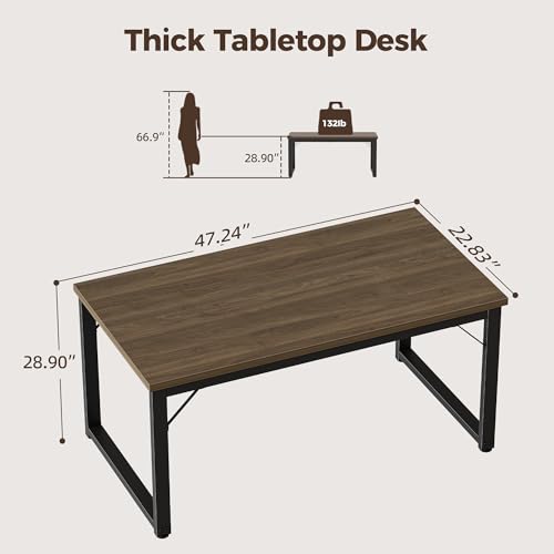 Image of Mericonia 48 Inch Computer Desk, 1 inch Thick Small Office Table, Walnut