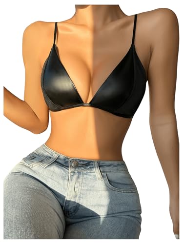 WDIRARA Women's Pu Leather Bralette Underwire Bras Wireless Bralette Bra4