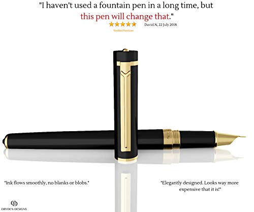 Dryden Designs Fountain Pen Fine Nib, Includes Gift Box and Ink Refill Converter, Classic Writing Tool [Intense Black] for Left and Right Handed - Thumbnail 2
