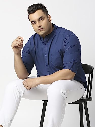 Image of Thomas Scott Mens | Full Sleeve | Solid Plain Color | Regular Fit | Plus Size | 100% Cotton | Mandarin Collar | Casual | Shirt