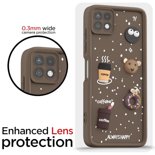 Image of Pikkme Back Cover for Samsung Galaxy A22 5G | 3D Bear Silicone Cute & Fun Coffee Cartoon | Full Body Protection Bumper Case (Brown)
