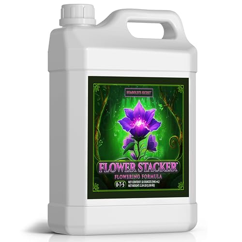 Humboldts Secret Flower Stacker | 0-7-5 Bloom Booster with Vitamin B1 | High Phosphorus Potassium Flowering Nutrients | Potting Soil Hydroponics Coco | Indoor & Outdoor Plants | 32 Ounce