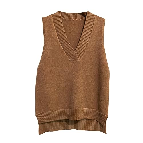 Dawwoti Frauen V Neck Pullover Weste Ärmellose Jumper