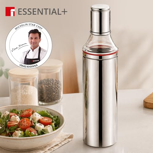 Image of Essential Plus Stainless Steel Oil Bottle for Kitchen 1000ml, Oil Dispenser Bottle with Cap, Durable, Precise Pouring, Easy to Refill and Flow, Drip Free, Home & Restaurant use (Silver)