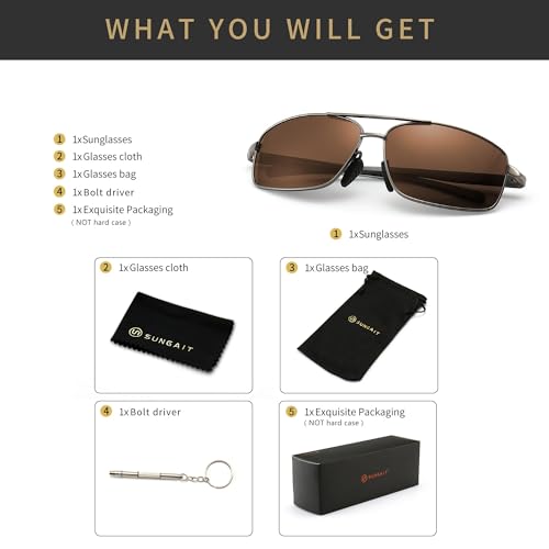 Image of SUNGAIT UV protection Ultra Lightweight Rectangular Polarized Sunglasses