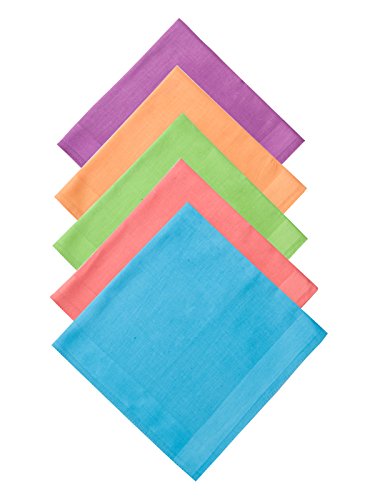 Selected Hanky 100% Pure Cotton Handkerchiefs with Stiching Assorted Color, 5 Colors-2, One Size