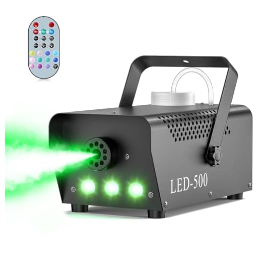 Máquina de humo portátil de 500 W, 3 RGB LED, máquina de humo con mando a distancia para Halloween, Navidad, fiesta, boda