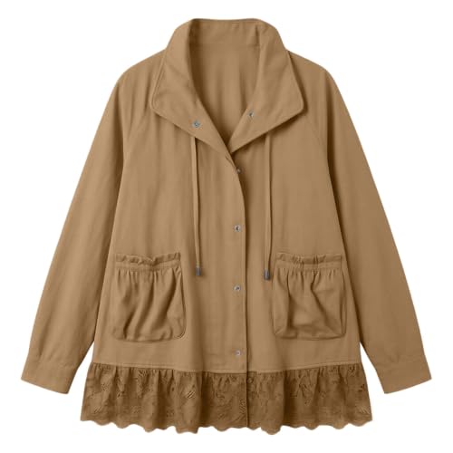 Womens Stand Collar Lace Jacket Button Coat Casual Utility Napoleon Coats - image 4