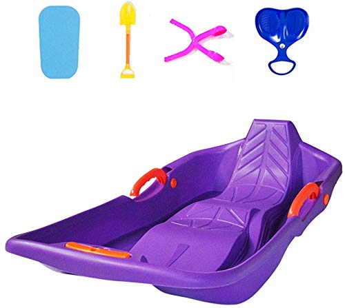Double People Plastic Snow Sleds, Handles with Stability and Brake Protection for Sledding Skate
