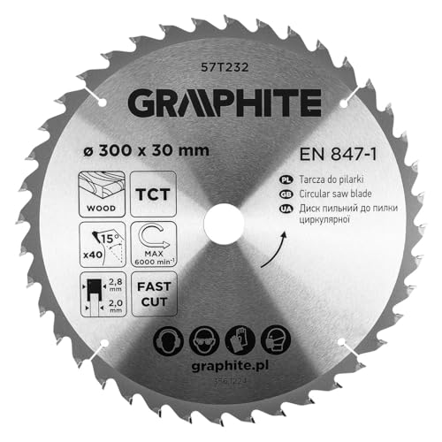 GRAPHITE Widia Lame de Scie Circulaire - Lame de Scie en Carbure pour Bois, Panneau de Particules, MDF, Contreplaqué et Aluminium - Coupes Précises, Y Compris, Anneaux de Réduction, Propre et Rapide