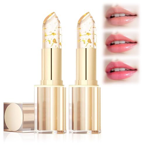 2PCS Transferproof Color Changing Lipstick,Gold Crystal Colors Changing Lipsticks,Color Changings Lipstick Gold Foil,Moisturizer Long Lasting Lip Balm for Women