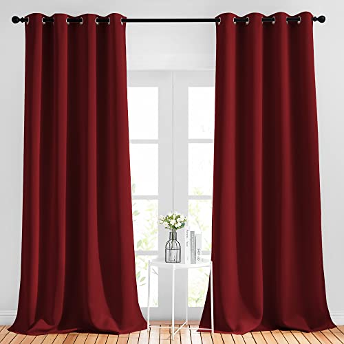 NICETOWN Burgundy Red Blackout Draperies Curtains - Pair of Grommet Top Thermal Insulated Blackout Decorative Curtains for Large Window Decor(52 inches Wide by 95 inches Long) Burgundy Red 5