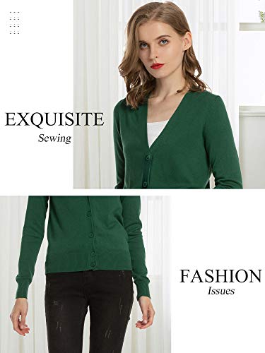 Woolen Bloom Womens V Neck Button Down Cardigan Sweaters Long Sleeve Lightweight Fall Classic Cardigans for Women Knit Green Large