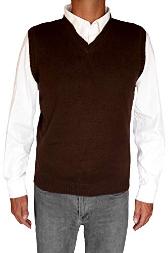TINKUY PERU - Peruvian Alpaca Wool - Vest for Men Basic V Neck Sweater Pullover (Large, Brown)