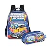 Kit Hot Wheels Mochila De Costas e Estojo Triplo Com 3 Ziper Bolso Race Luxcel (Azul)