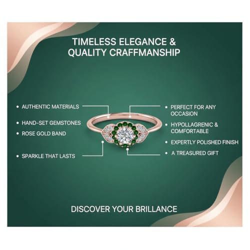 Image of Rose Gold Plated Diamond CZ & Blue Sapphire Petal Halo Engagement Ring for Women, Petite Round Shape Wedding & Everyday Jewelry, Handmade Gift for Wife US Size 4-12