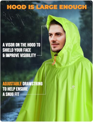 Image of ANYOO Hooded Rain Poncho for Adults Waterproof Lightweight Rain Coat for Men Women Reusable Rain Jacket for Emergency Outdoor