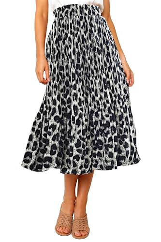 Naggoo Women's Skirts High Elastic Waisted Casual Skirt Pleated Floral/Solid Midi Skirts with Pockets