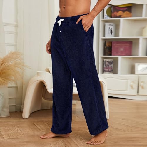 Men's Elastic Waist Flannel Pajama Pants Stripes Plaid Sleep Bottoms Lounge Fleece Sleep Pants4