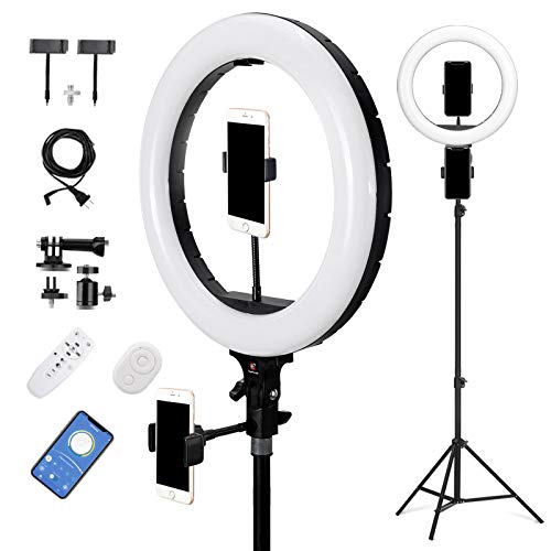 E EyeGrab 14'' Studio Selfie Ring Light with 94'' Tripod Stand, 10'' Ringlight, Adjustable 3000K-7000K Color Temperature Lighting for YTB Portrait Photo Video, Camera Phone Laptop, Black