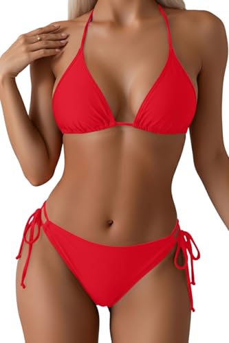 Image of Tempt Me Women Triangle Bikini Sets Halter Two Piece Sexy Swimsuit String Tie Side Bathing Suit
