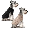 Fiohiros 2 Pack Dog Jumpers Knitted Turtleneck, Warm Winter Dachshund Jumper Cute, Apparel Puppy Twist Striped Vest Dog Clothes for Dogs Cats (Beige+Black, L)