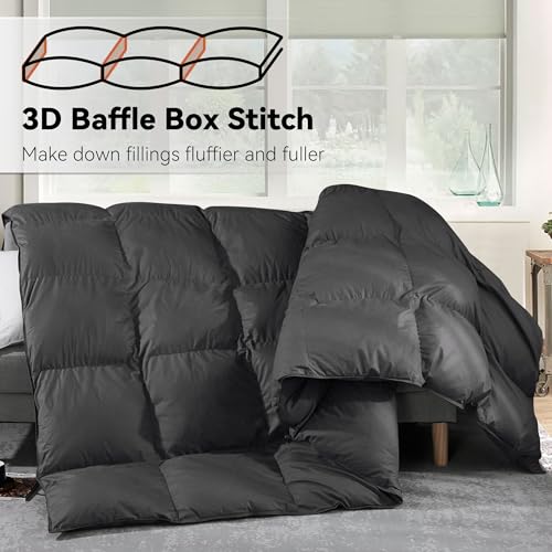 SNOWMAN Premium Down Comforter Queen Size, Luxurious Heavyweight Duvet Insert with Cotton Blended Fabric, 46oz Fill Weight 3D Baffle Box Design Medium Warm Hotel Bedding Comforter (Dark Grey,90"x90")