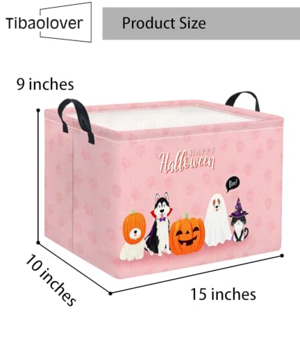 Image of Halloween Basket Cute Baskets for Kids Pumpkin Basket Rectangular Storage Bin Organizer Box Room Decor(Pink Dog Halloween)