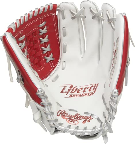 Rawlings | LIERTY ADVANCED Color Series Fastpitch Softball Glove | Left Hand Throw | 12.5' Double Laced Basket Web | White/Scarlet/Platinum