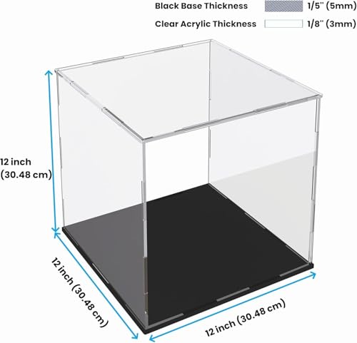 Image of Premium Acrylic Display Case for Collectibles, Action Figures & Toys | Transparent Dustproof Display Box with Black Base (12 inch L x 12 inch W x 12 inch H)