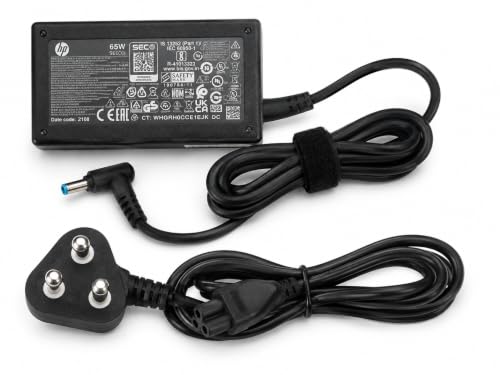 Image of HP Original 65W Laptop Charger with Power Cable H2O | 19.5V 3.33A AC Adapter | 4.5mm Blue Pin | Compatible with HP Pavilion, EliteBook, ProBook, Envy, Spectre, Chromebook, 240, 245, 250 & 255 G Series