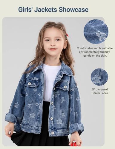 5-12Years Girls Denim Outerwear Jacket Cute Flower Pattern Long Sleeve Jeans Jacket Loose Collared Jacket Teen Gifts4