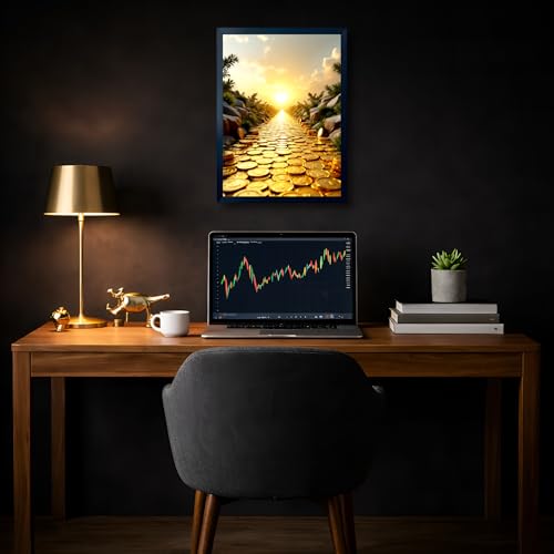 Image of ARTFUL TOY BOX - Golden Path Photo Frame Wall Art for Home & Office Decor | Success, Growth & Wealth Journey Landscape Wall Decor | HD Glossy Print | Premium Fiber Black Frame - 12x18 Inch (30x45 cm) (Design 12)