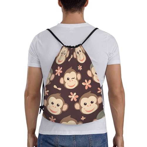 Cute Monkey Floral Pattern Drawstring Backpack Lightweight Sports Gym Bag With Adjustable Shoulder Straps For Fitness Yoga Travel Soccer Volleyball Small2