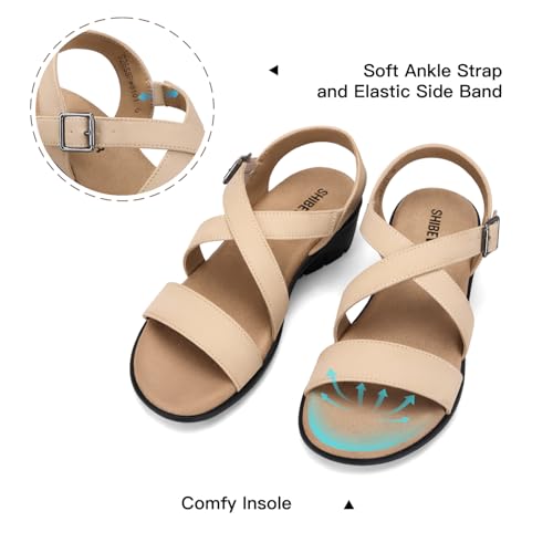 Image of SHIBEVER Wedge Sandals for Women Dressy: Comfortable Low Heel Sandals | Adjustable Casual Dress Shoes with Cushioned Insole and Non-Slip Sole, All-Day Walking