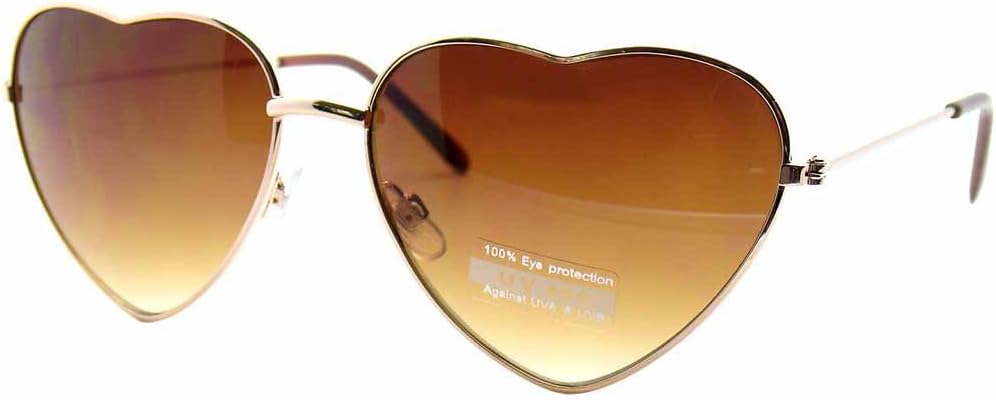 VERY CUTE SILVER GOLD BLACK RED HEART WIRE FRAME DESIGNER SUNGLASSES SHADES-Gold