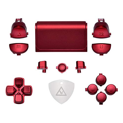 eXtremeRate D-Pad Triggers R1 L1 R2 L2 Touchpad Action Home Share Options Boutons de Remplacement,Kit de Boutons avec Outil pour Playstation 4 PS4 Slim PS4 Pro Manette CUH-ZCT2-Rouge Écarlate