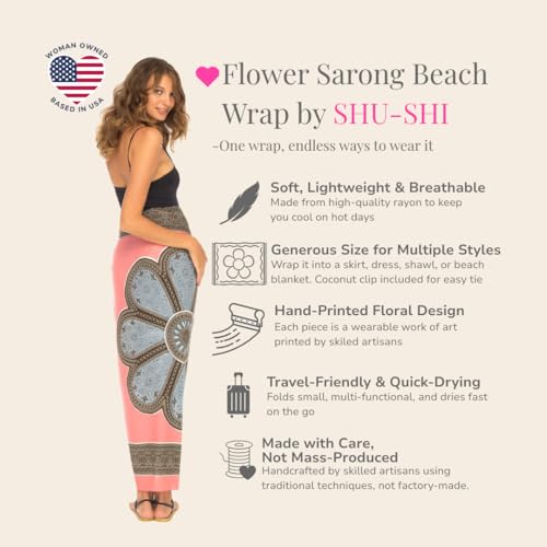Image of SHU-SHI Womens Beach Swimsuit Cover Up Flower Sarong Wrap with Coconut Clip