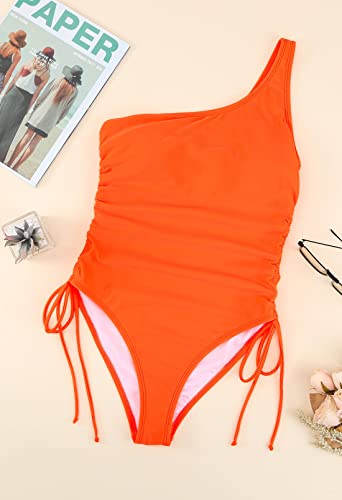 Viottiset Women's One Shoulder Ruched One Piece Swimsuit Tummy Control High Cut Cheeky Bathing Suit4