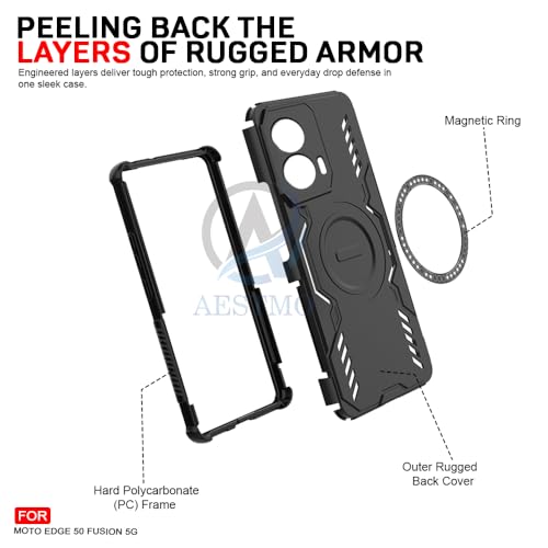 Image of AESTMO Back Case Cover for Motorola Moto Edge 50 Fusion 5G | Magnetic Case with Built-in Metal Ring | Compatible with MagSafe Accessories | Shockproof Hybrid (PC + TPU, Black)