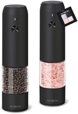 Ultrean Pepper Grinder, Rechargeable Salt and Pepper Grinder with 6 Adjustable Coarseness, LED Light, Automatic Grinder for Kitchen, Home and Kitchen Appliances Birthday Gifts for Women, Black