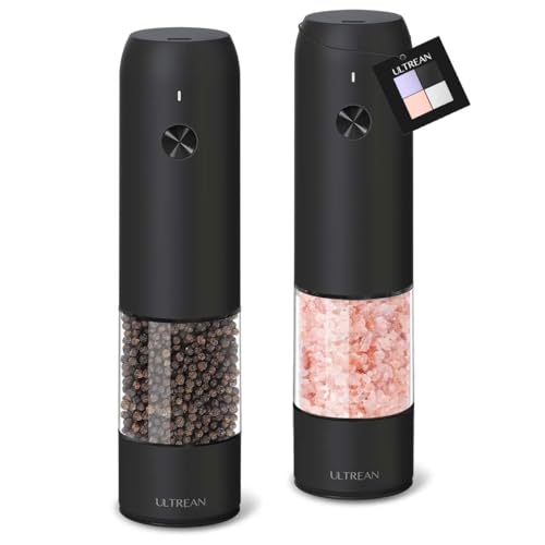 Ultrean Pepper Grinder, Rechargeable Salt and Pepper Grinder with 6 Adjustable Coarseness, LED Light, Automatic Grinder for Kitchen, Home and Kitchen Appliances Birthday Gifts for Women, Black by Ultrean - Used condition - US$23.55