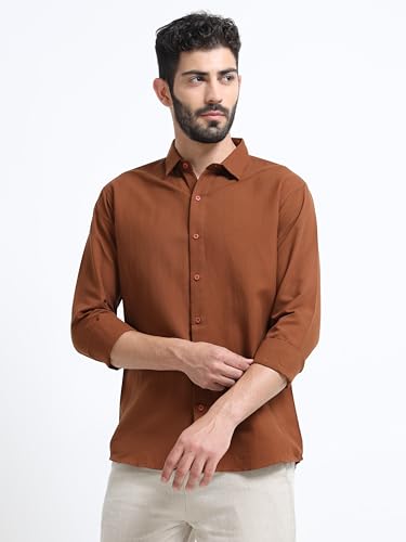 Image of Men's Solid Casual Shirt, Cotton Blend, Regular Fit, Spread Collar, Full Sleeve, Button Closure Perfect for Casual & Office Wear