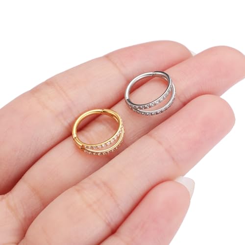GAGABODY 16 Gauge Lip Ring Septum Ring 16 Gauge Gold 16G Tragus Rook Daith Earrings Double Open Stack CZ G23 Titanium Nose Piercing Jewelry Septum Clicker 9mm Nose Hoop Gold Cartilage Helix Earring by GAGABODY - Used condition - Image 5