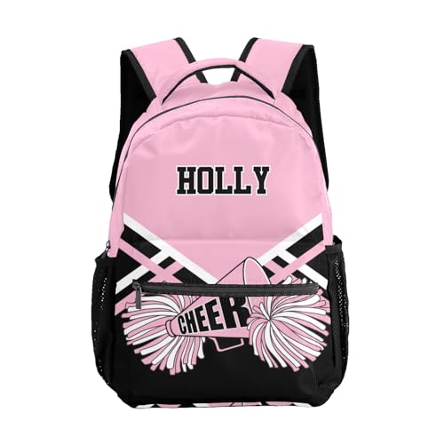 Zaaprint Personalized Cheer Pink Cheerleaders Multifuction Schoolbag Backpack with Name Text for Women Men Gift