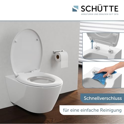 SCHÜTTE Oval WC-Sitz mit Absenkautomatik, Abnehmbarer Klodeckel aus bruchsicherem Duroplast, DIY Montage mit Klebepads und Schablone… – Ansicht 6