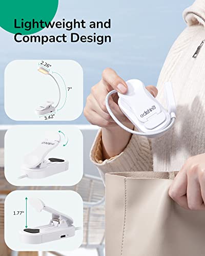 Image of EDISHINE Reading Light, USB Rechargeable Clip On Book Light, 3 Color Modes & Stepless Dimmable, 2 Charging Modes, Eye Care LED Lamp for Readers, Kids, Bookworms, Travel (White)