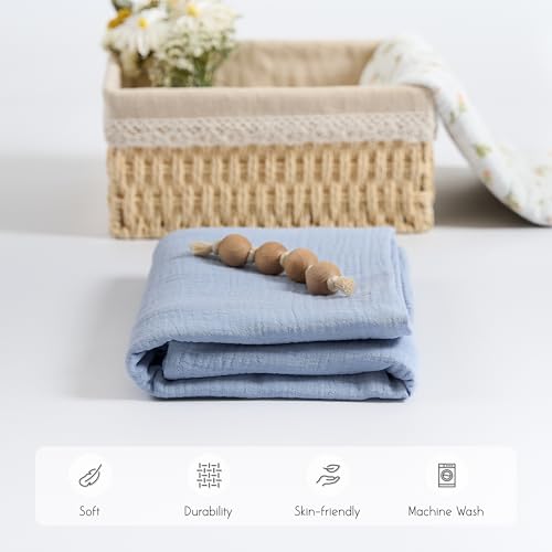 Image of Meracorallo Muslin Swaddle Blanket, 100% Cotton Receiving Blanket Soft and Breathable Swaddle Wrap for Baby Boys and Girls, Placid Blue