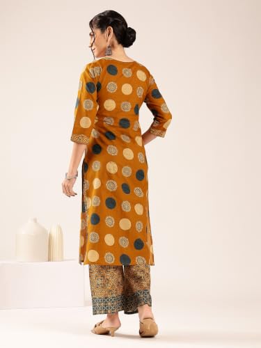 Image of Vbuyz Women's Printed & Hand Work Straight Cotton Blend Parrot Green Kurta,Pant with Dupatta | Kurta Set with Dupatta for Women | Suit Set | Ethnic Set | Printed Kurta Set | Salwar Set for Women